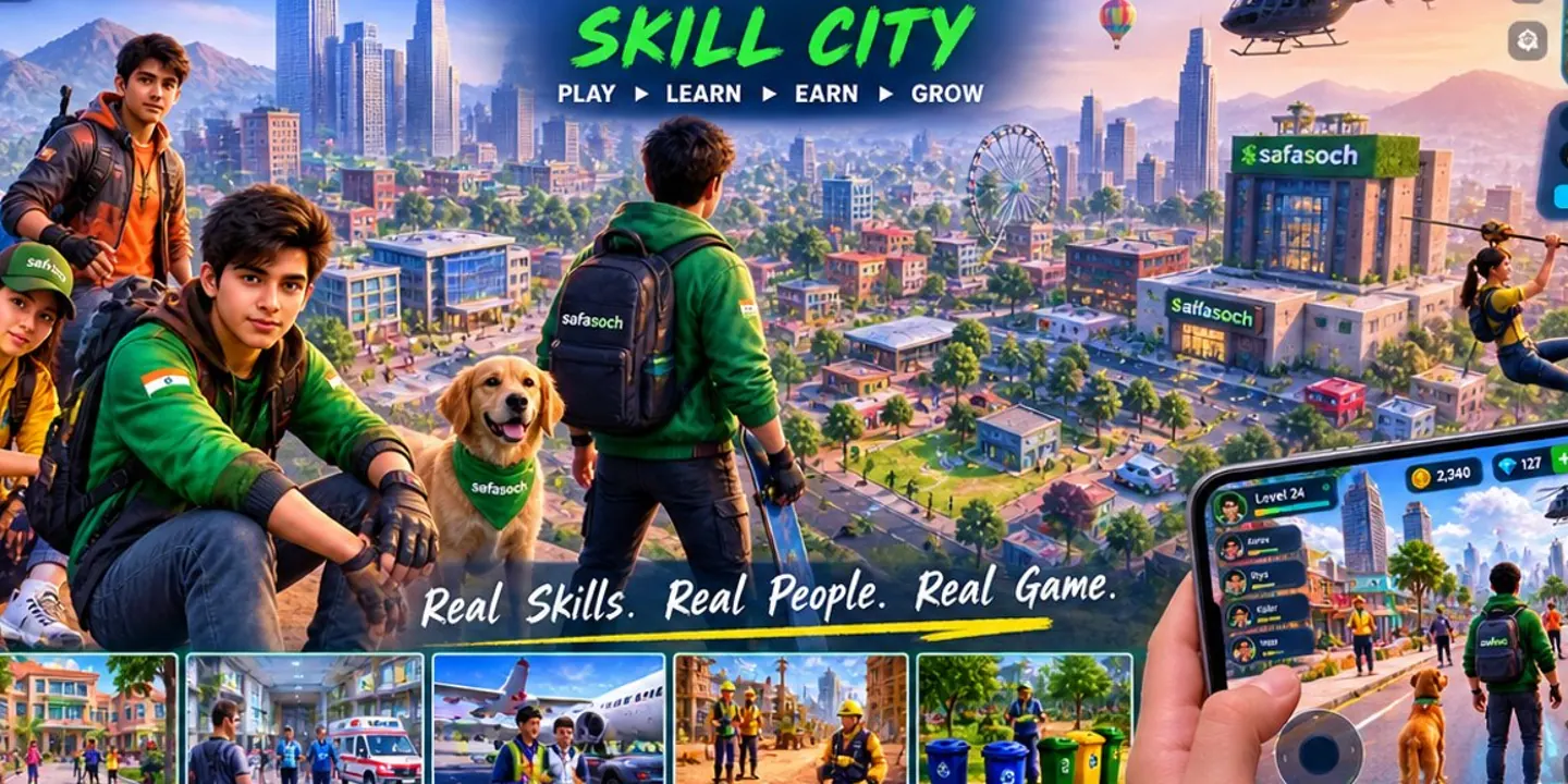 Safa Soch Skill City cinematic game world with realistic heroes